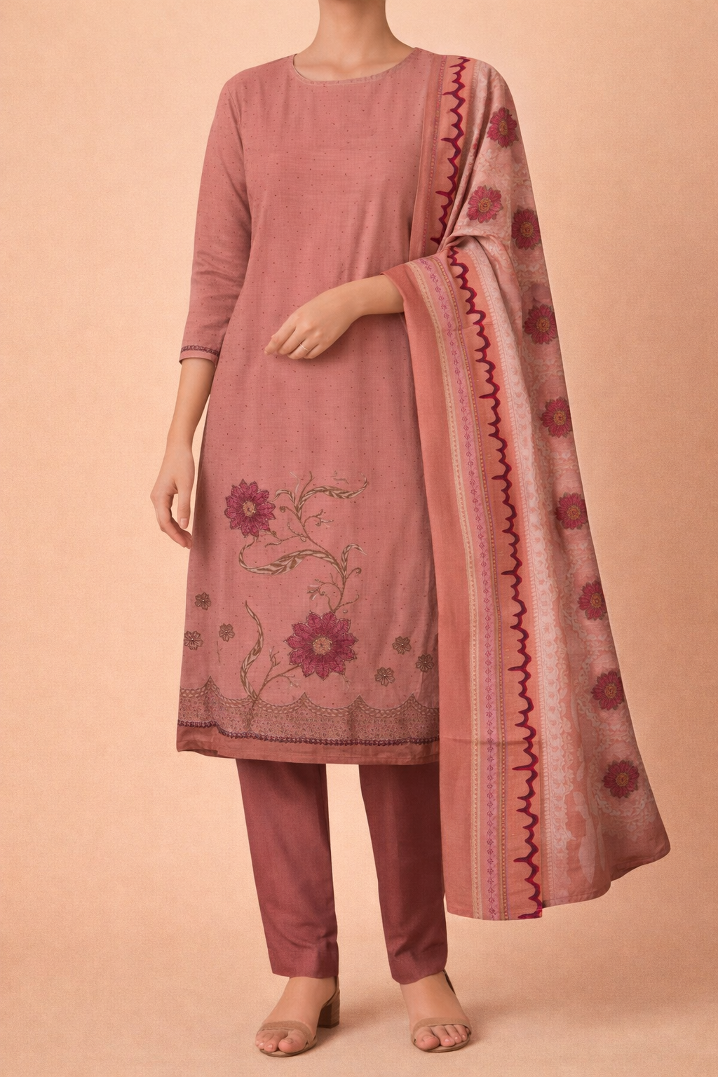 Zehra Muslin Foil Kaarigari Unstitched Suit Set