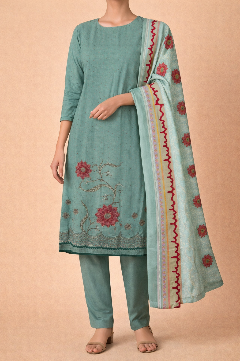 Zehra Muslin Foil Kaarigari Unstitched Suit Set