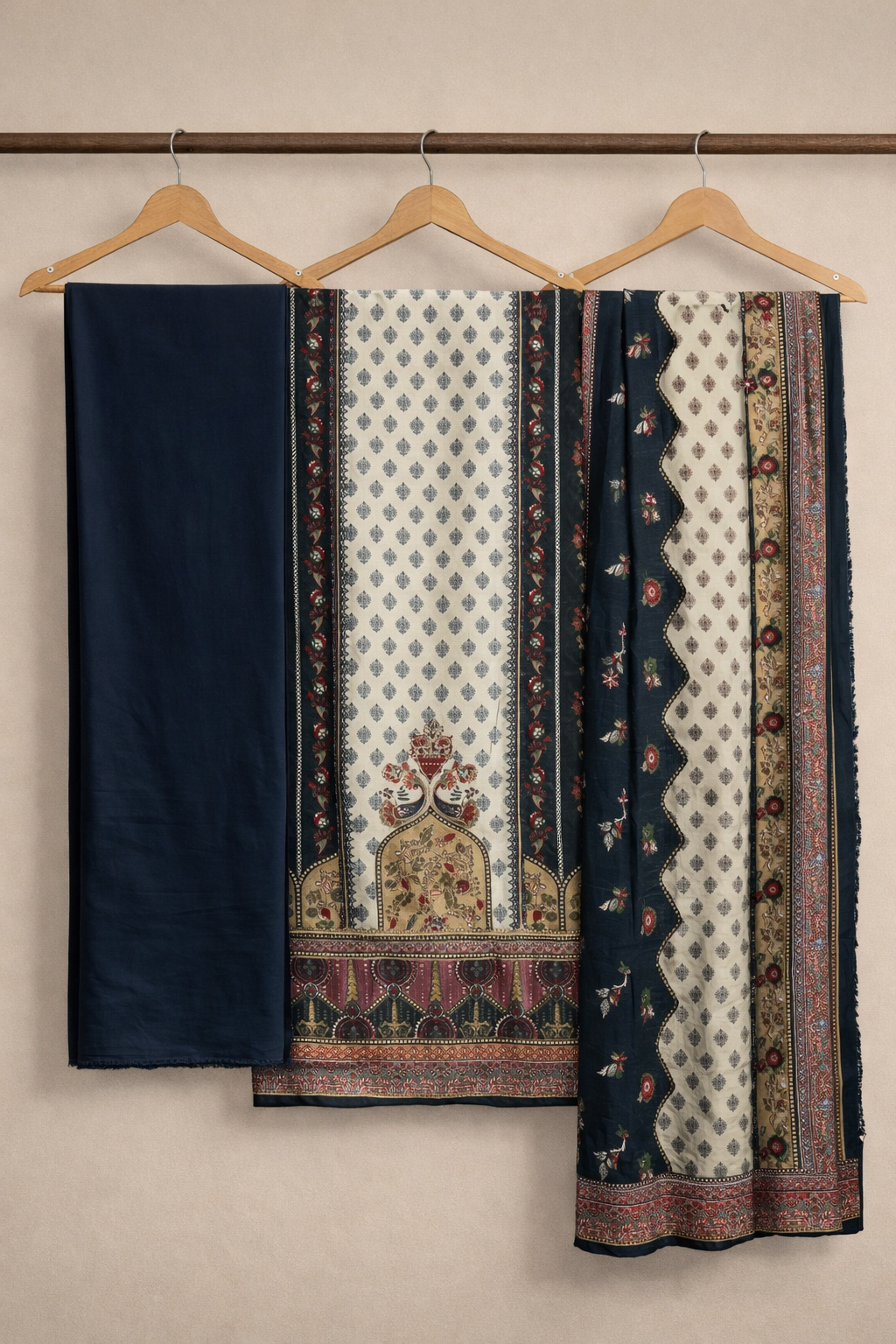 Ruhani Roman Silk Kaarigari Unstitched Suit Set