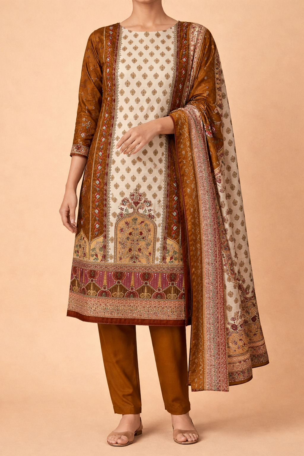 Ruhani Roman Silk Kaarigari Unstitched Suit Set