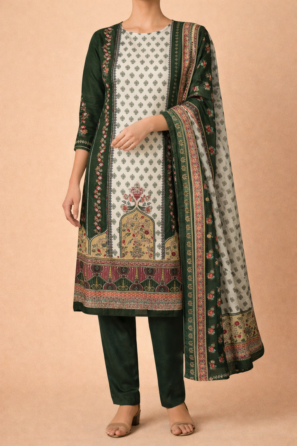 Ruhani Roman Silk Kaarigari Unstitched Suit Set