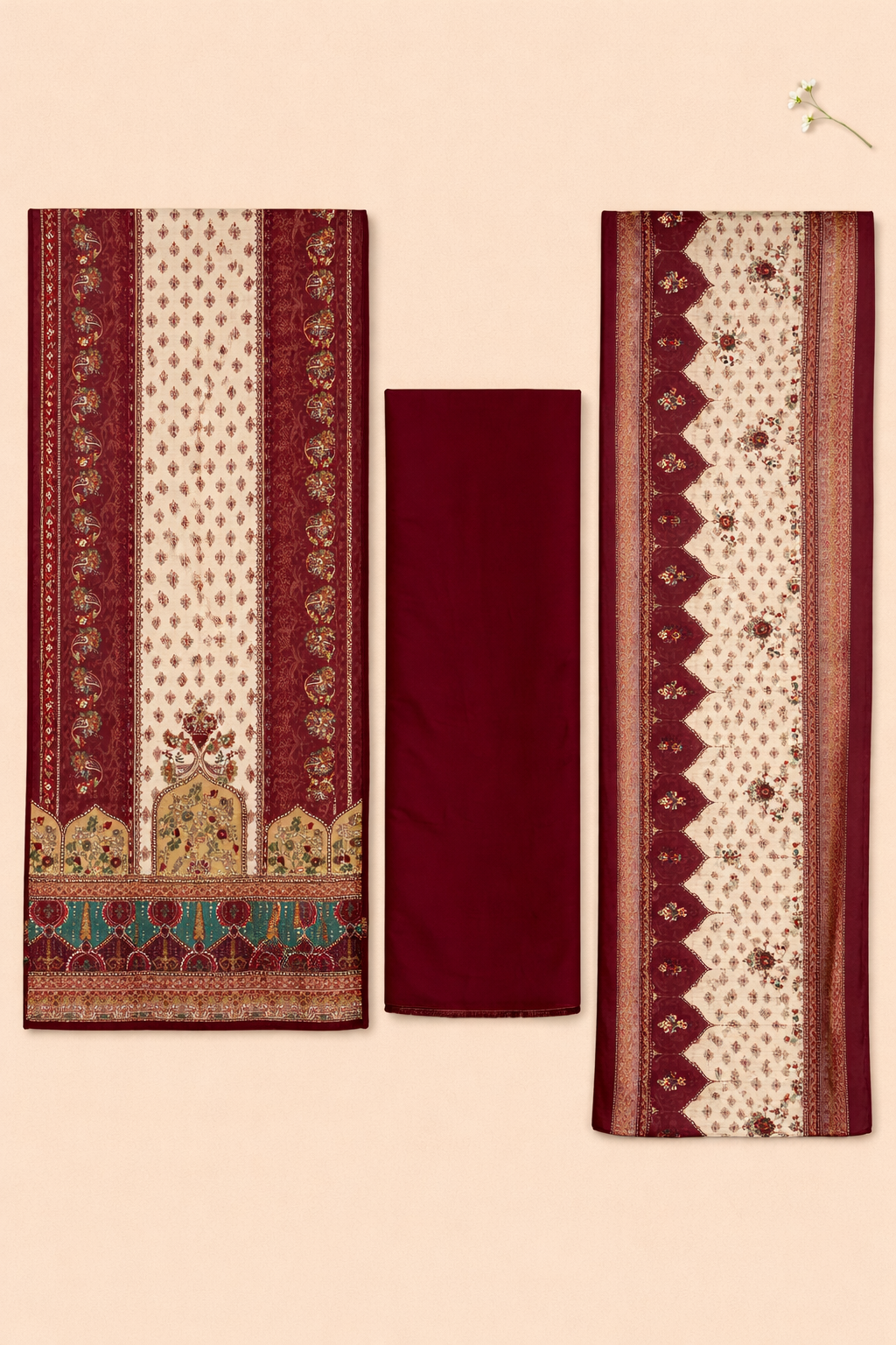 Ruhani Roman Silk Kaarigari Unstitched Suit Set
