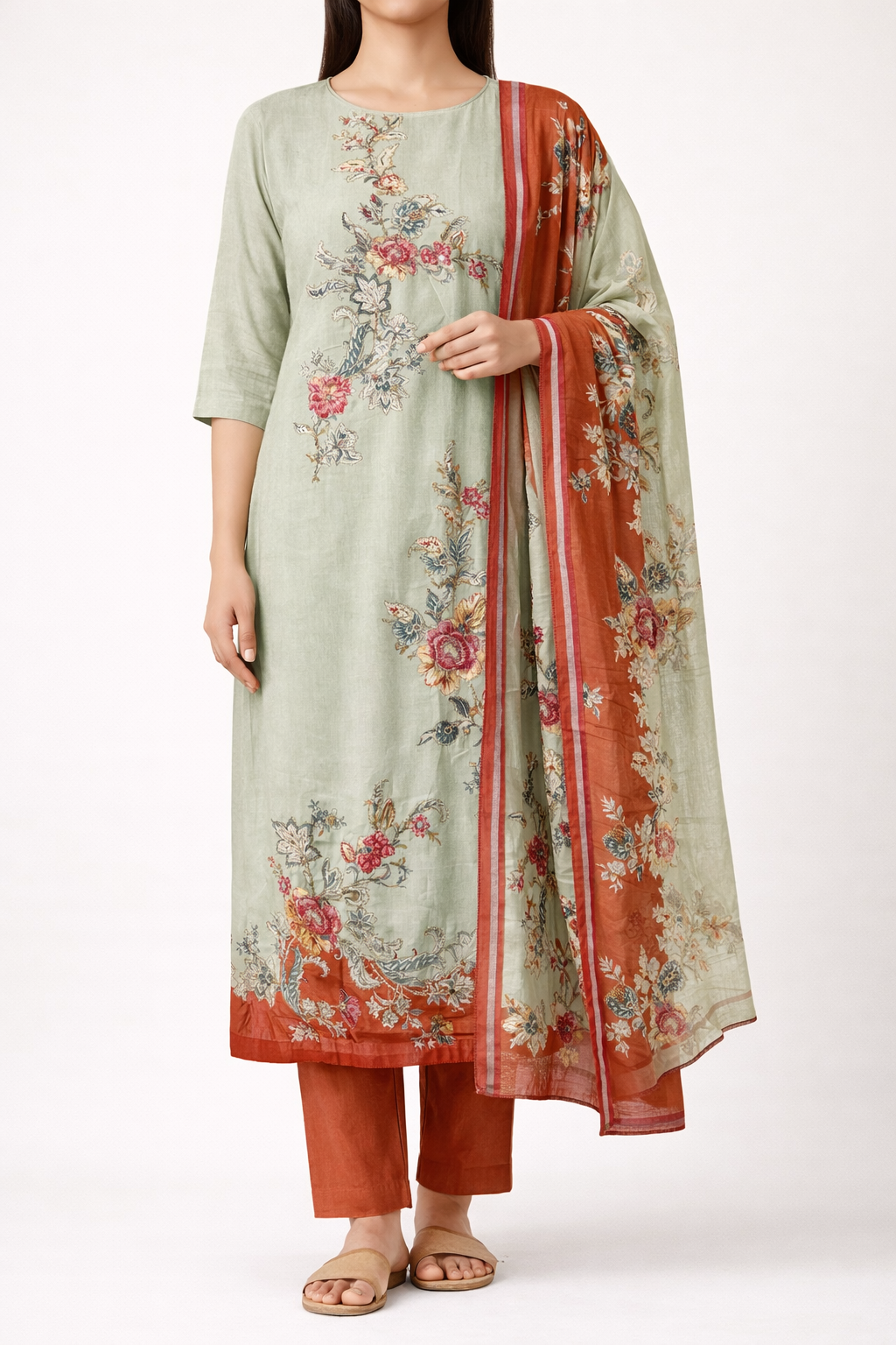 Jam Satin Artisan Unstitched Suit Set