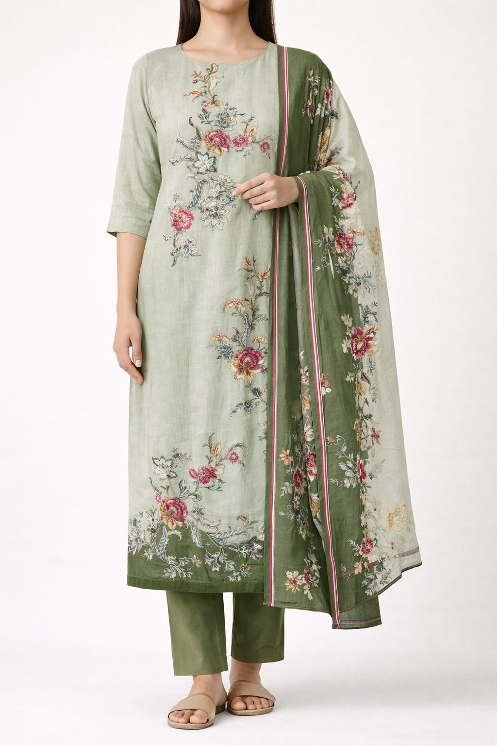 Jam Satin Artisan Unstitched Suit Set