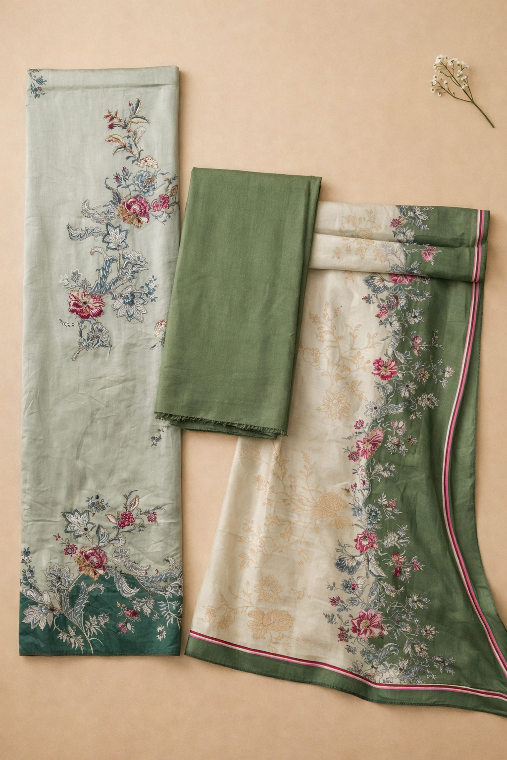 Jam Satin Artisan Unstitched Suit Set
