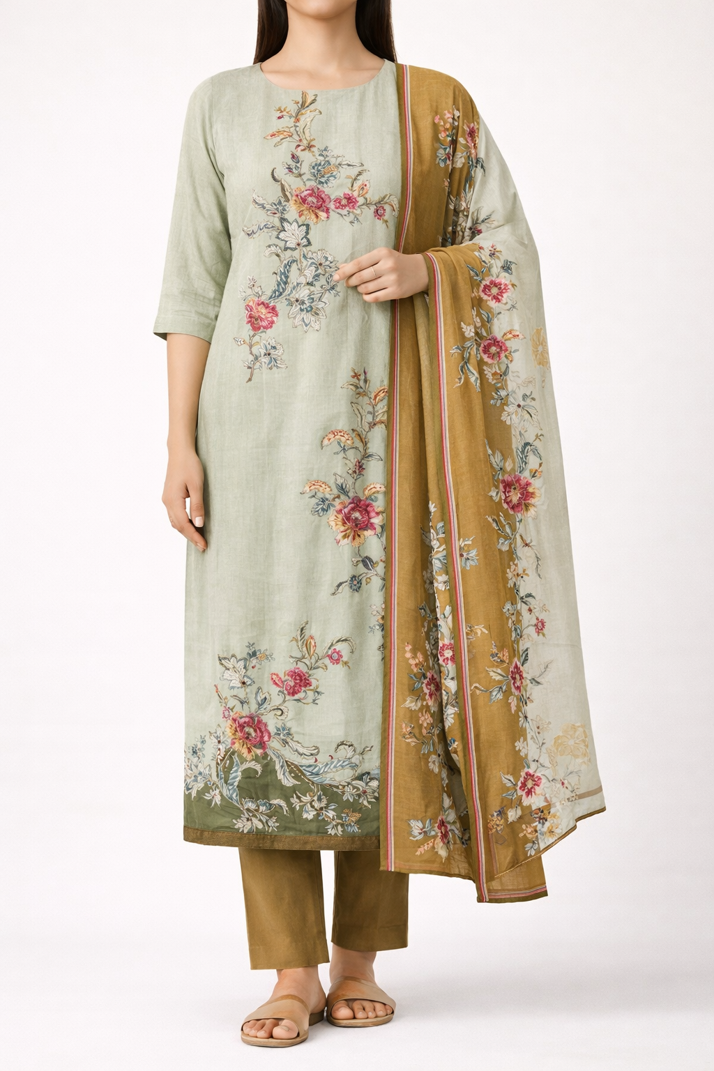 Jam Satin Artisan Unstitched Suit Set
