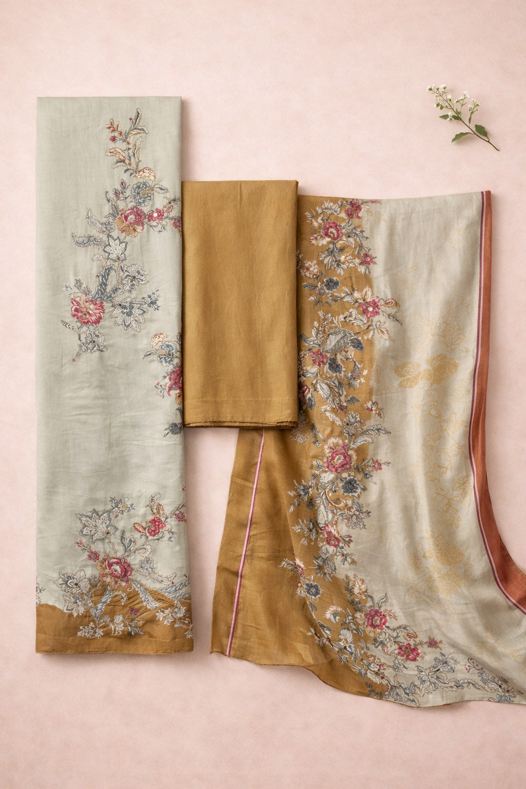 Jam Satin Artisan Unstitched Suit Set