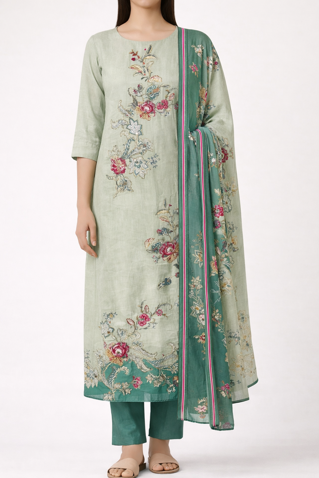 Jam Satin Artisan Unstitched Suit Set