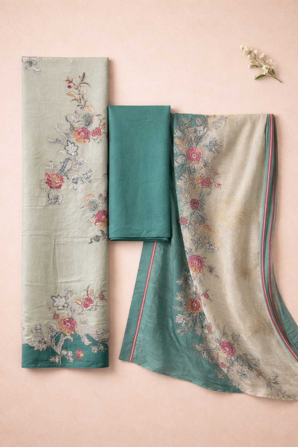 Jam Satin Artisan Unstitched Suit Set