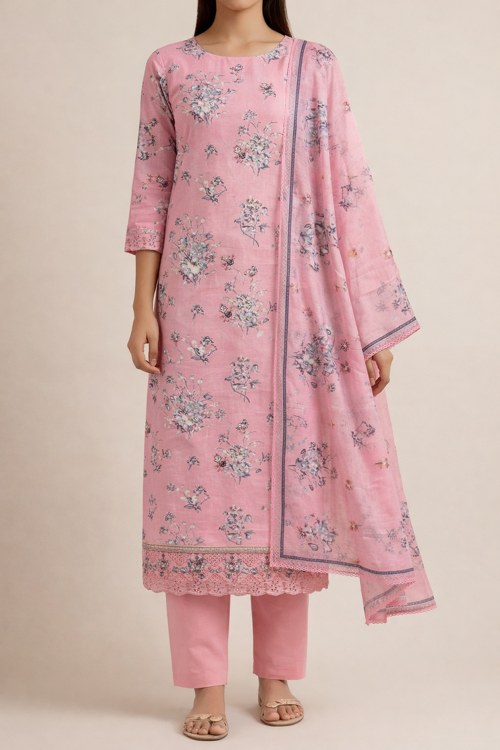 Pushpa Resham Diamond Unstitched Suit Set – Cambric Cotton