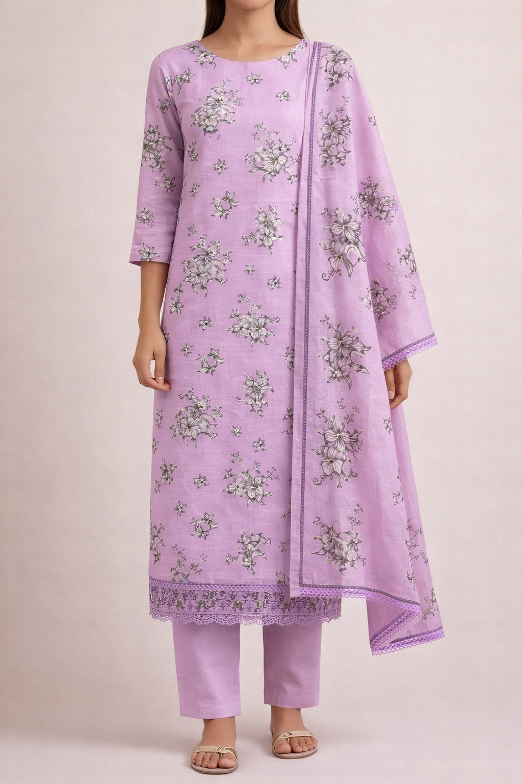 Pushpa Resham Diamond Unstitched Suit Set – Cambric Cotton