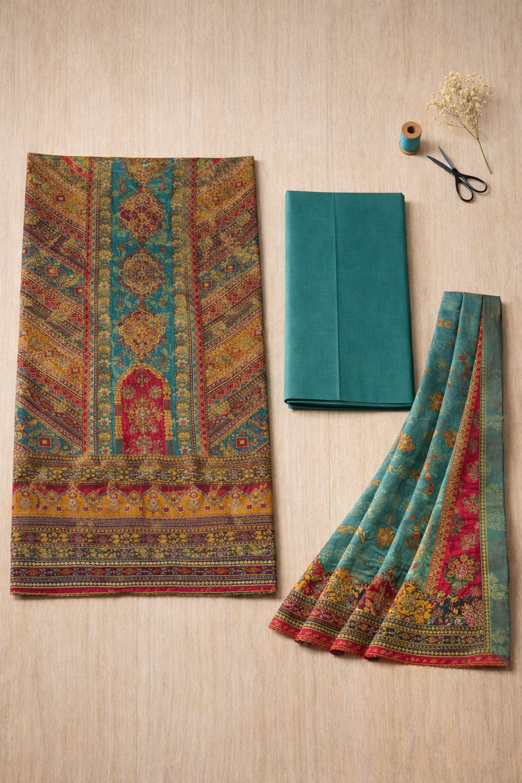 Aari Mirror Dola Unstitched Suit Set