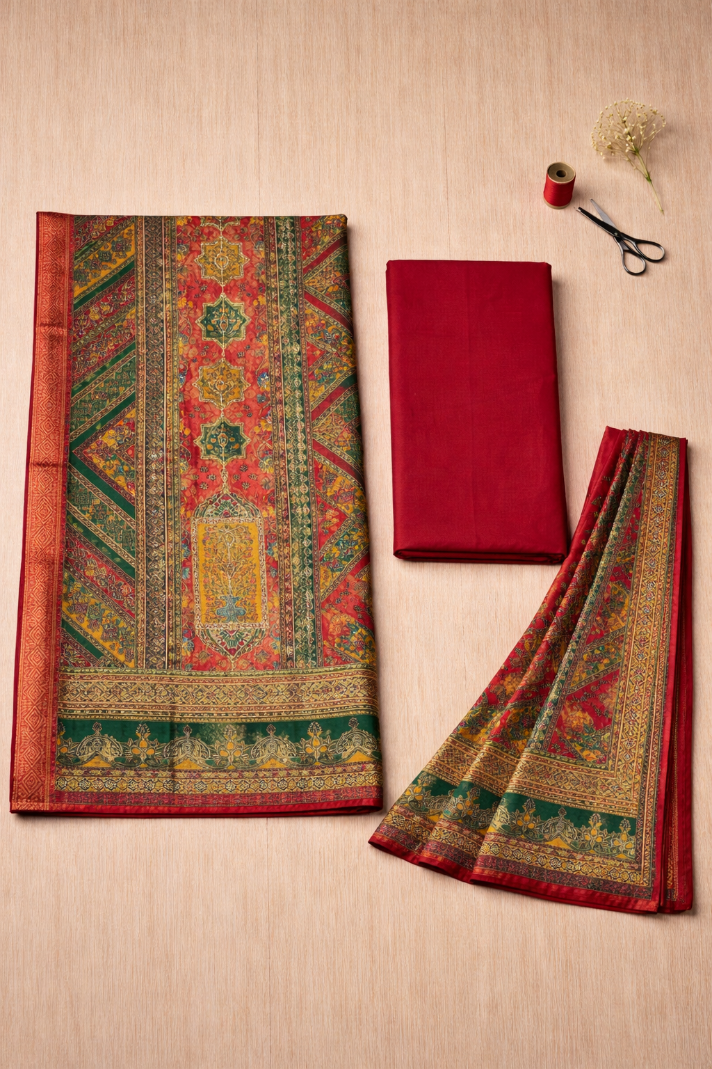 Aari Mirror Dola Unstitched Suit Set