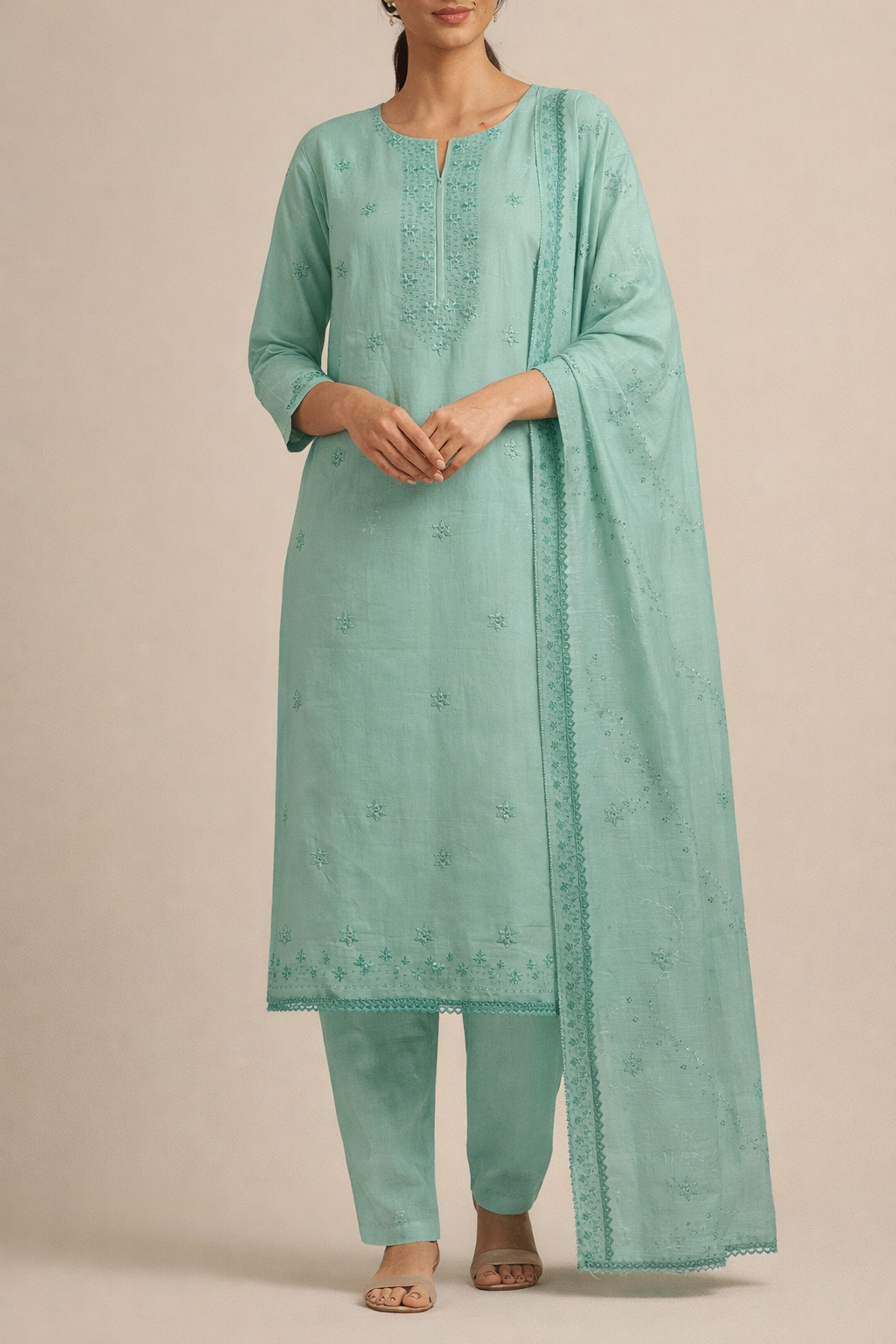 Panel Embroidery Unstitched Suit Set