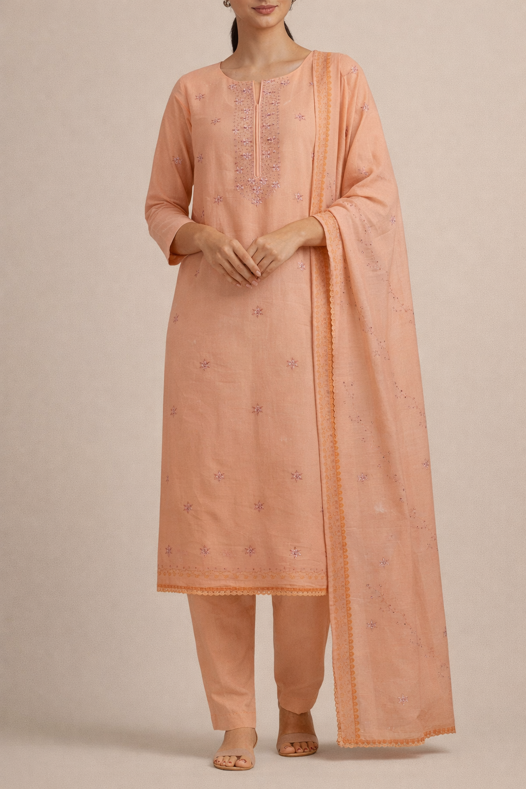 Panel Embroidery Unstitched Suit Set