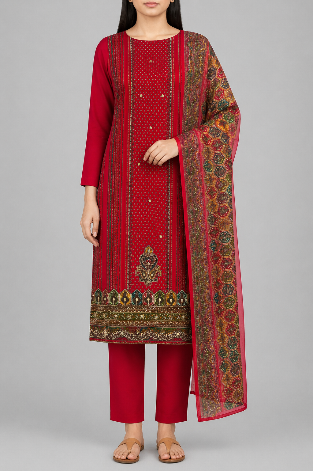 Jam Satin – Pitha Kaari Unstitched Suit Set