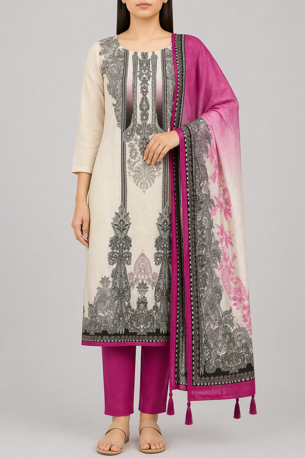 Noor Pure Muslin Unstitched Suit Set