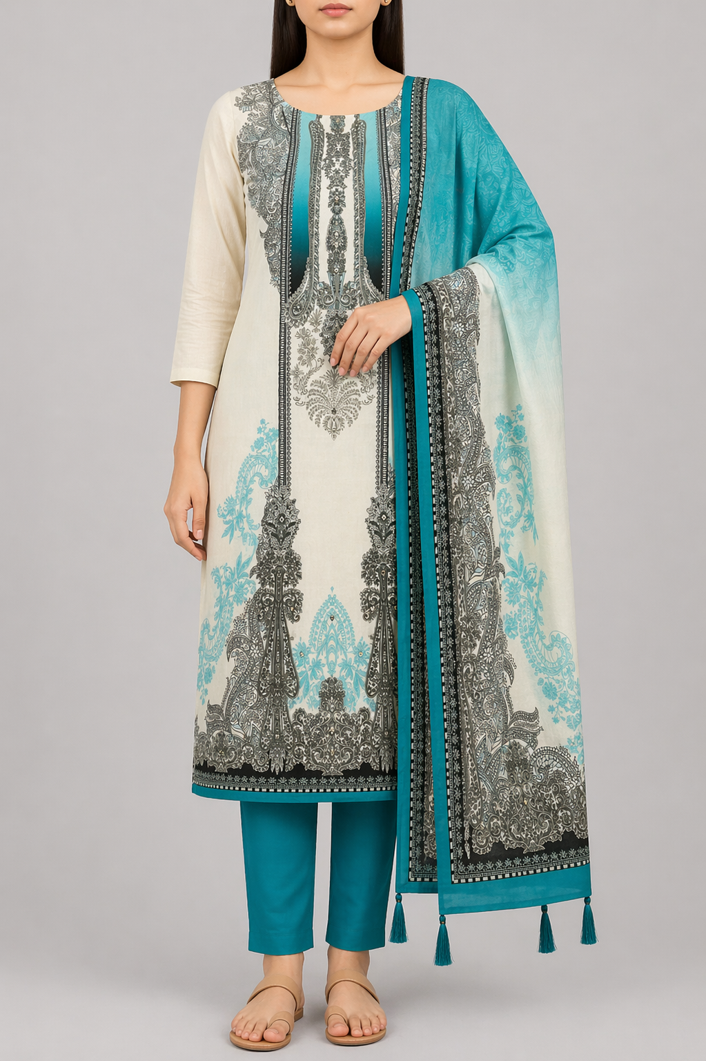 Noor Pure Muslin Unstitched Suit Set
