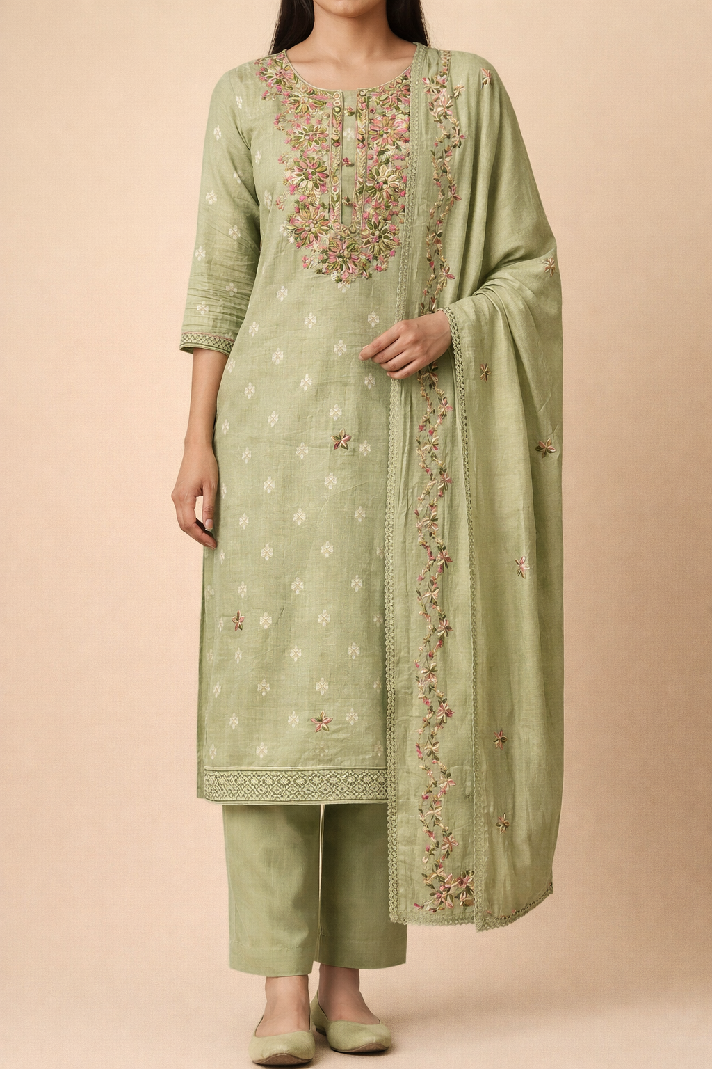 Banarasi Resham Embroidery Unstitched Suit Set