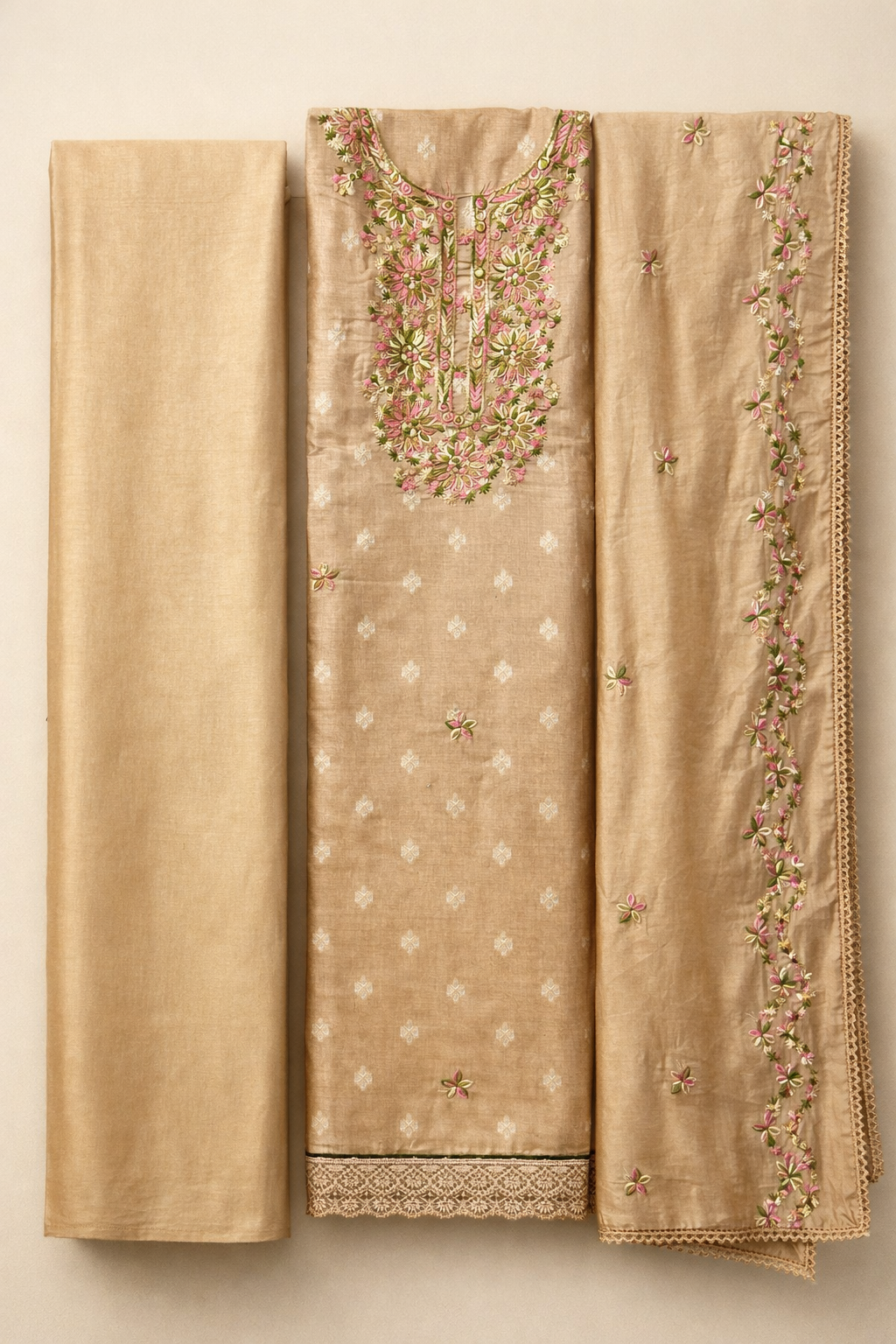 Banarasi Resham Embroidery Unstitched Suit Set