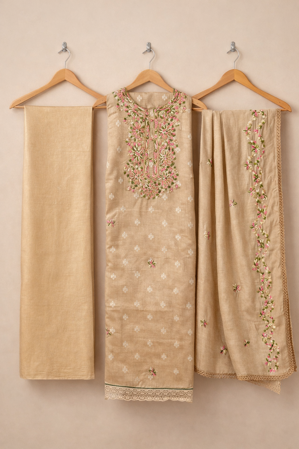Banarasi Resham Embroidery Unstitched Suit Set