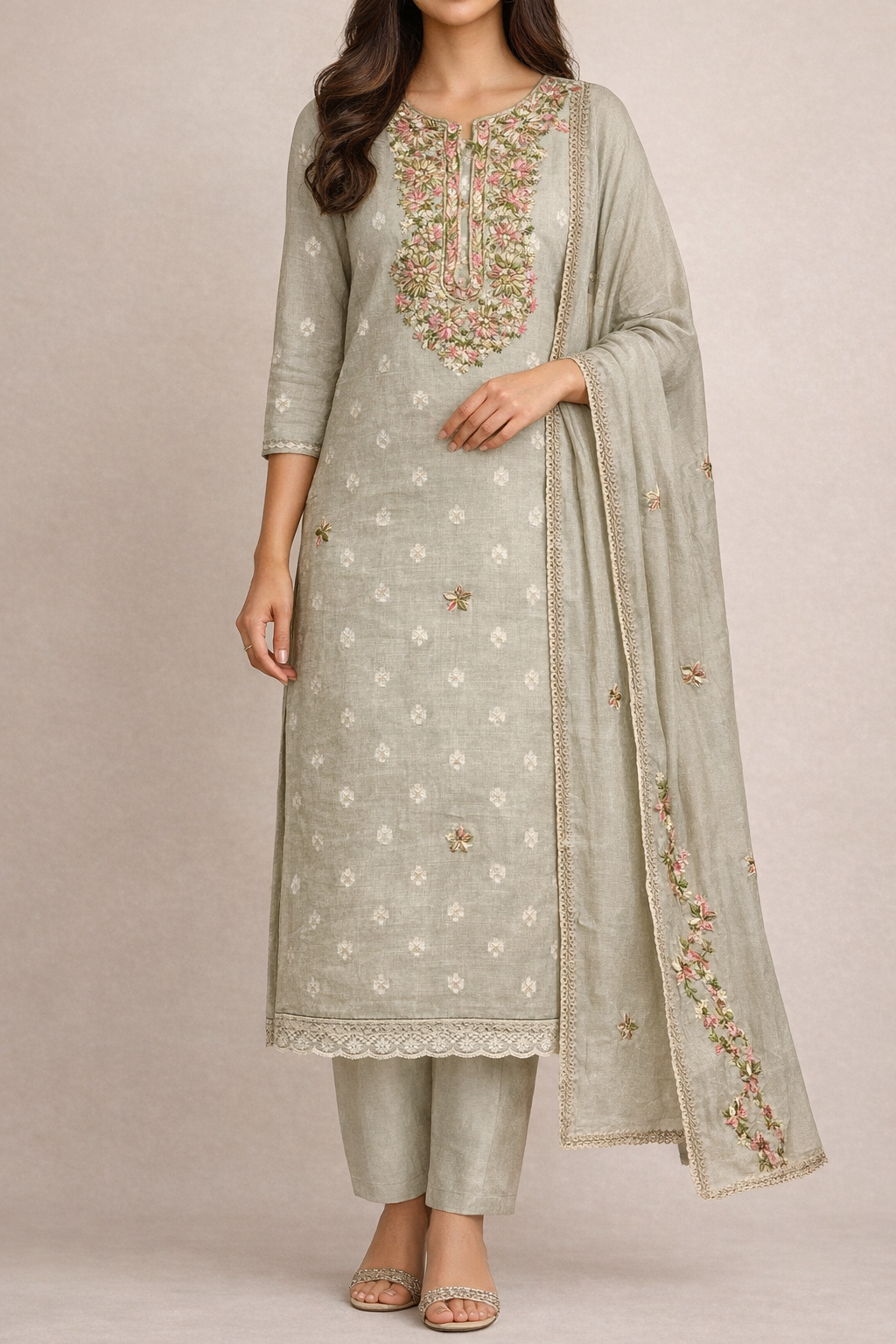Banarasi Resham Embroidery Unstitched Suit Set