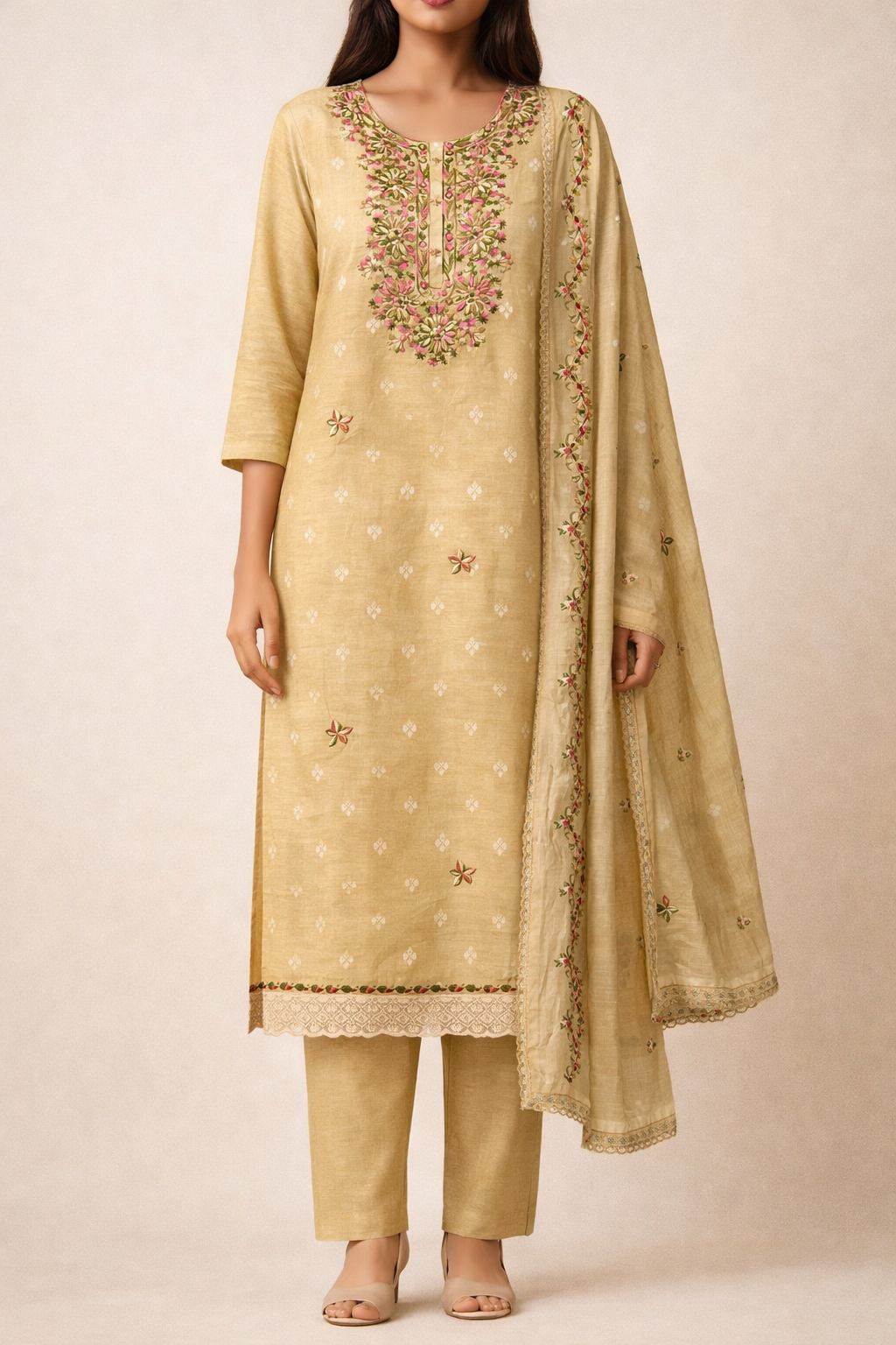 Banarasi Resham Embroidery Unstitched Suit Set