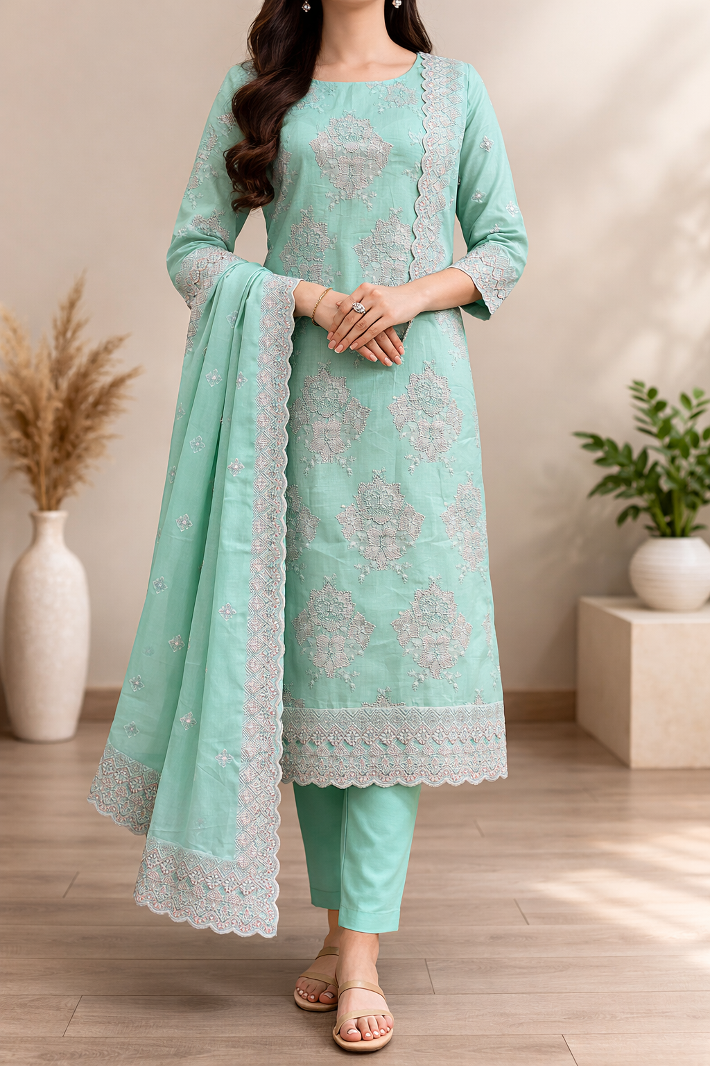 Cambric Cotton Mal Unstitched Suit Set