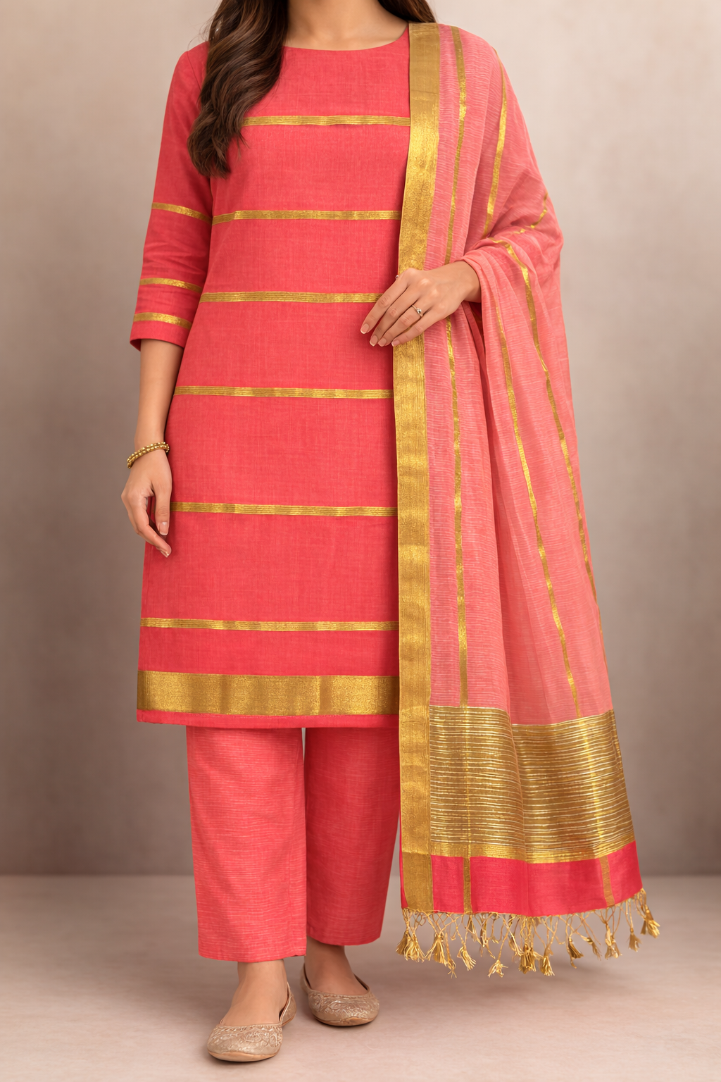 Maheshwari Gilded Silk Suit