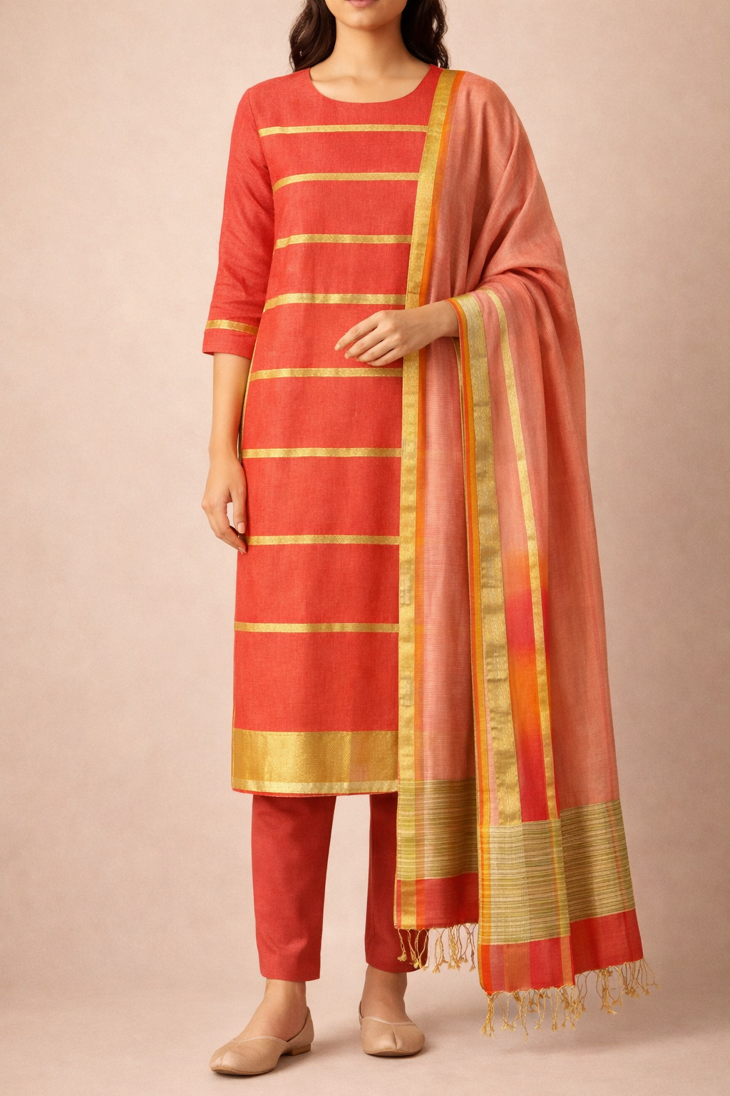 Maheshwari Gilded Silk Suit