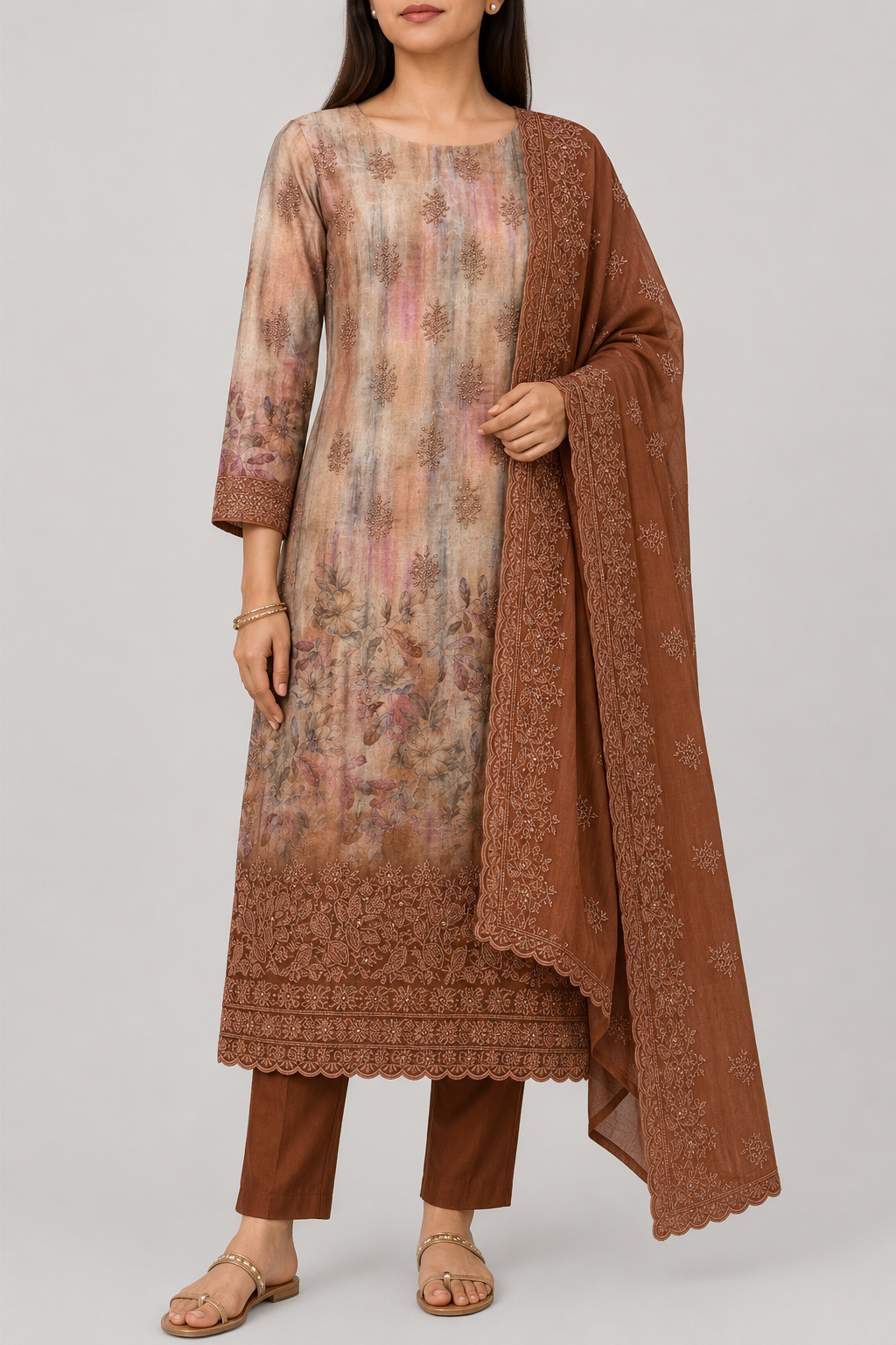 Garden Embroidered Tissue Silk Suit Set