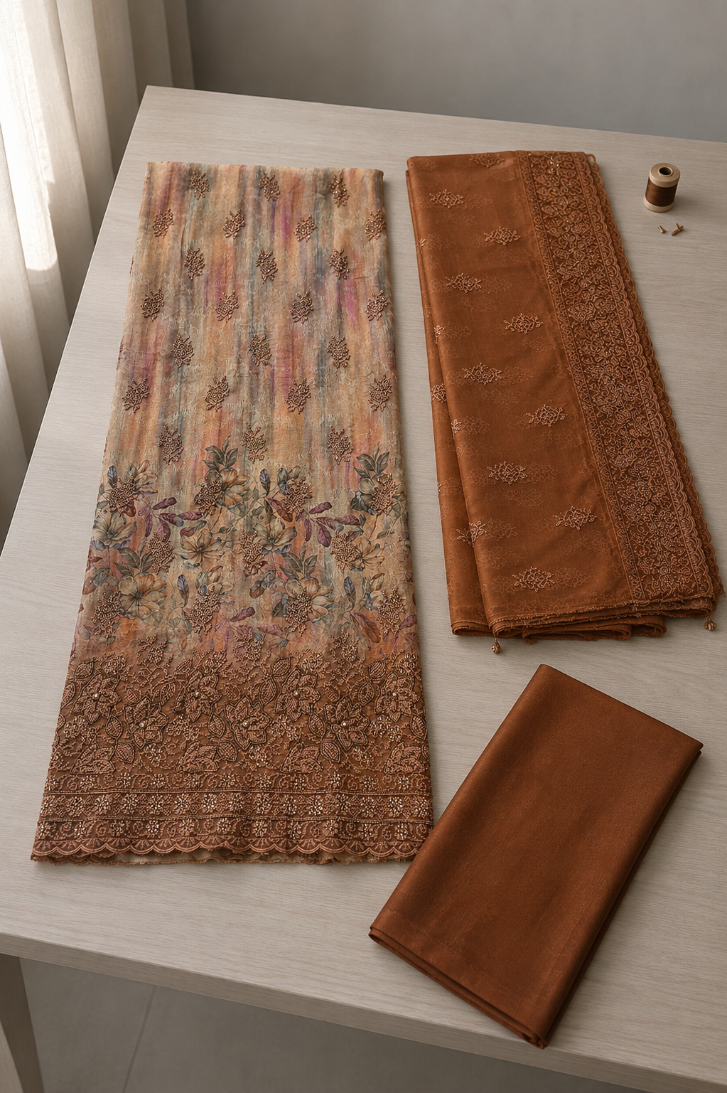 Garden Embroidered Tissue Silk Suit Set