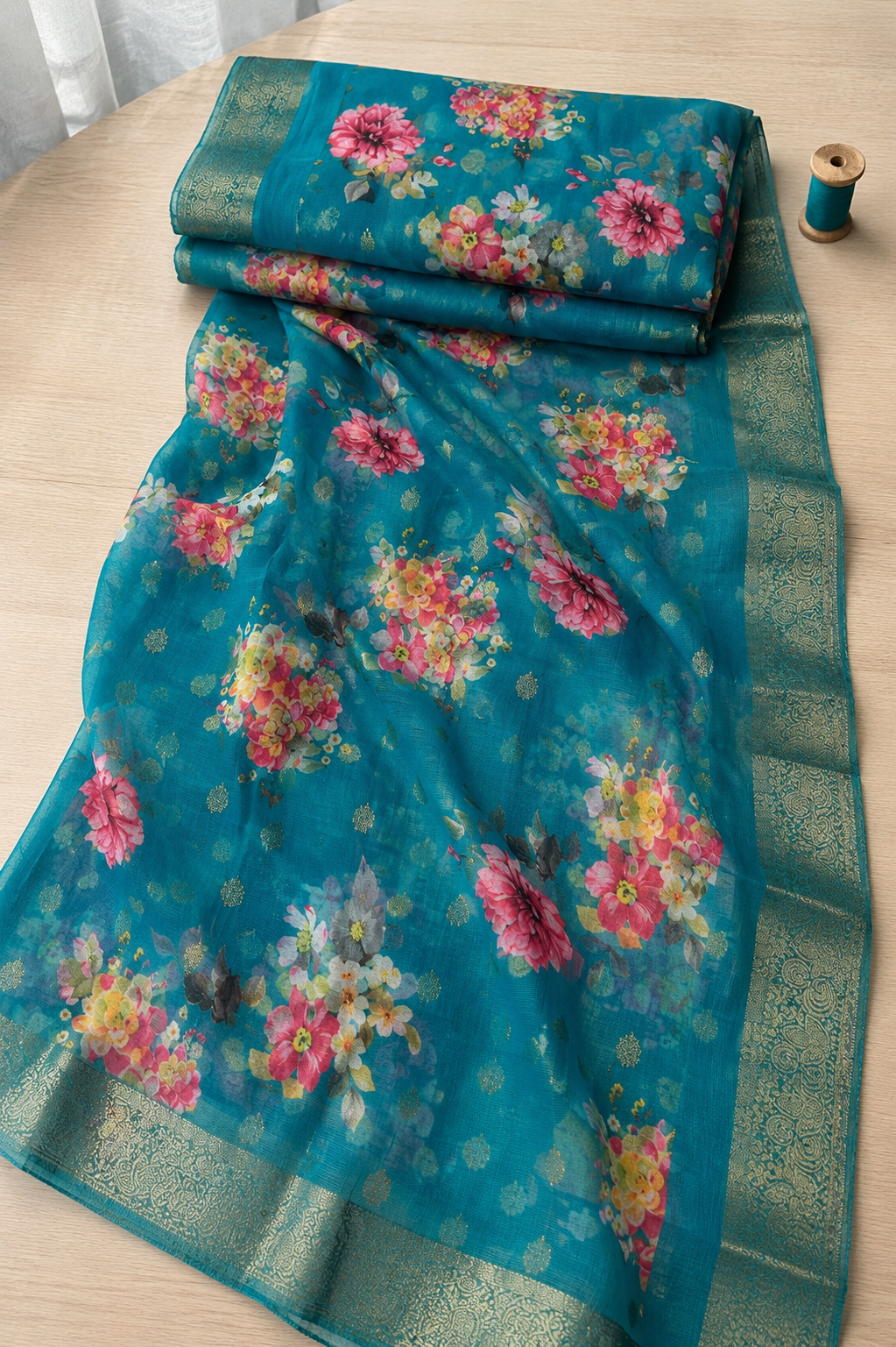 Roman Silk with Multi colour embroidery