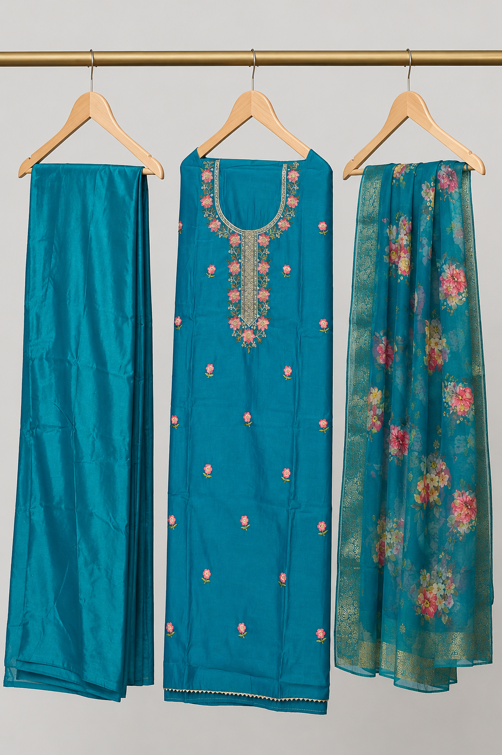 Roman Silk with Multi colour embroidery