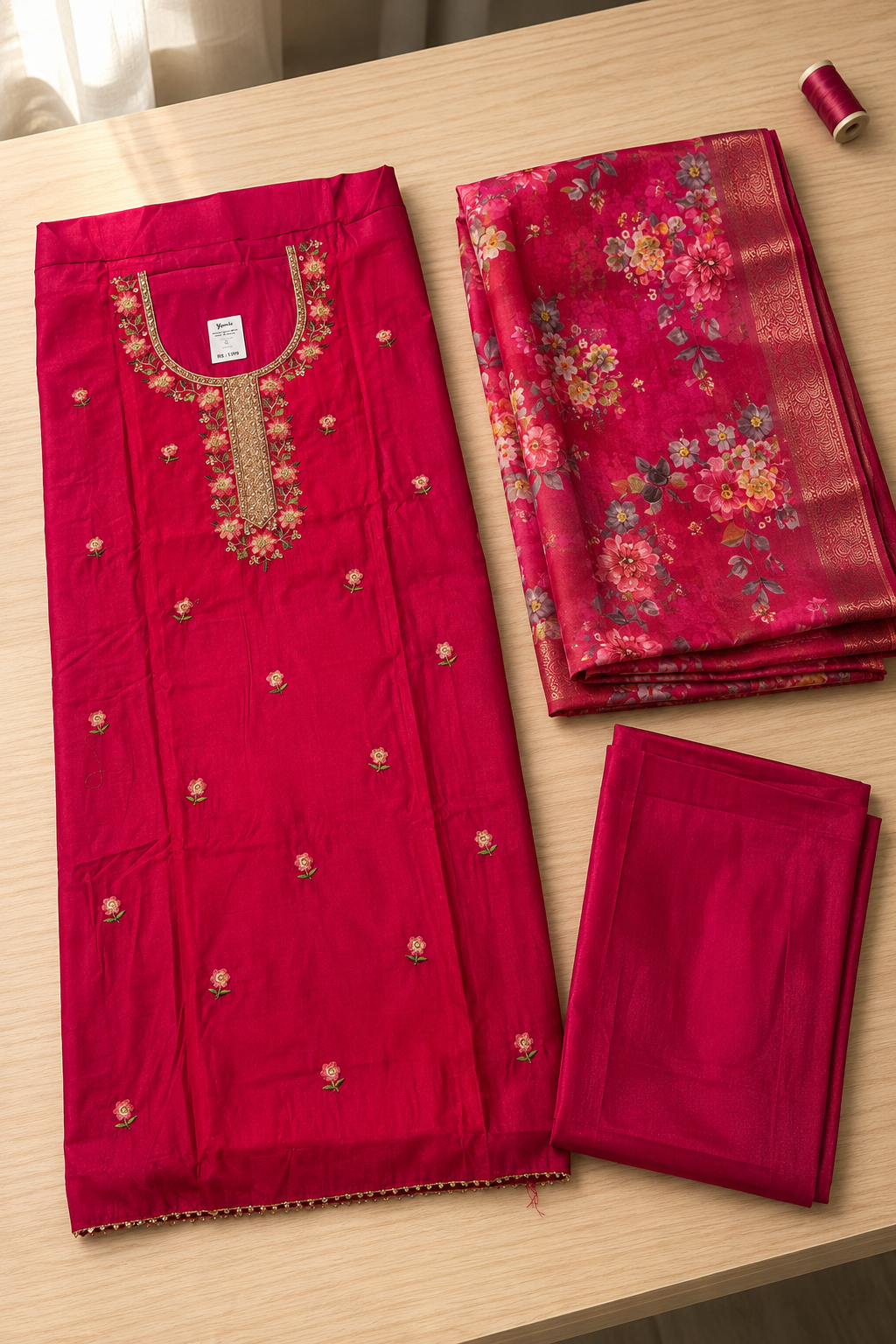 Roman Silk with Multi colour embroidery