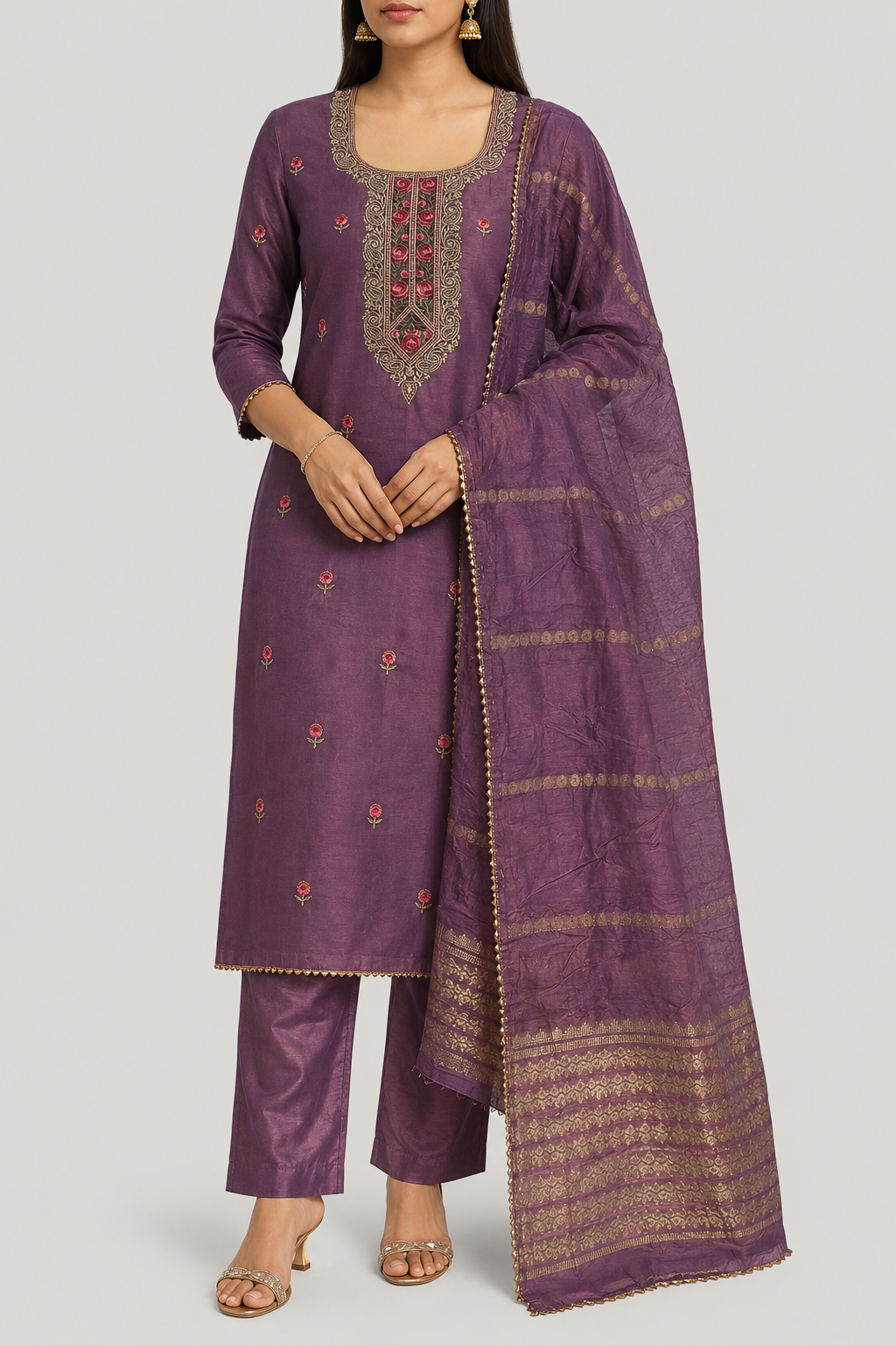 Roman Silk with Multi colour embroidery