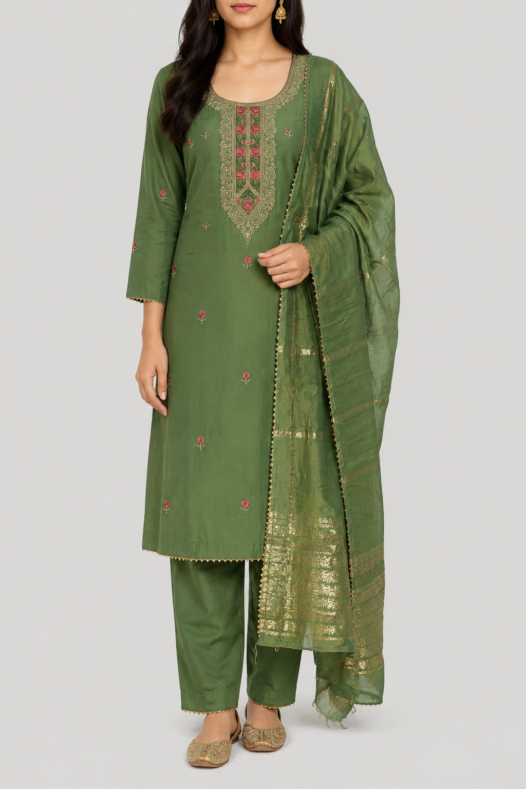 Roman Silk with Multi colour embroidery