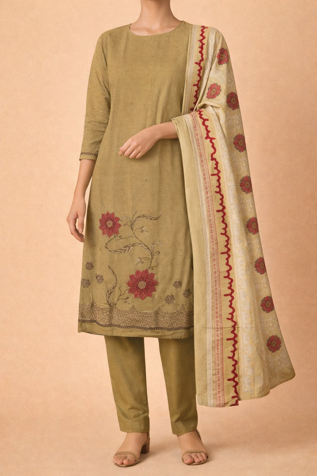 Zehra Muslin Foil Kaarigari Unstitched Suit Set