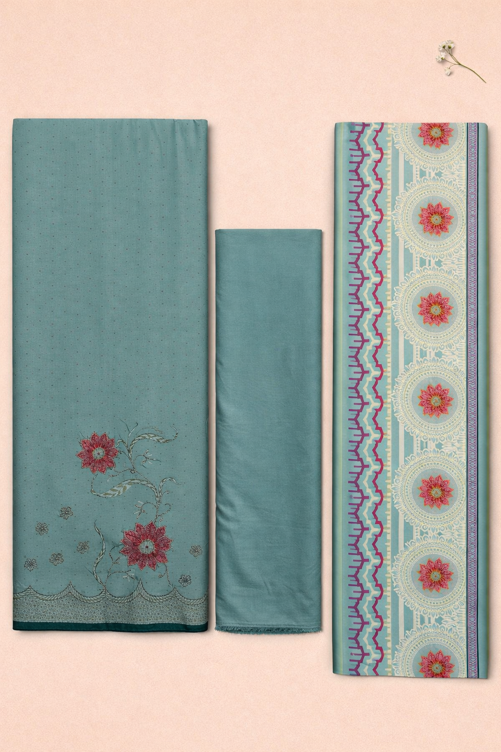 Zehra Muslin Foil Kaarigari Unstitched Suit Set