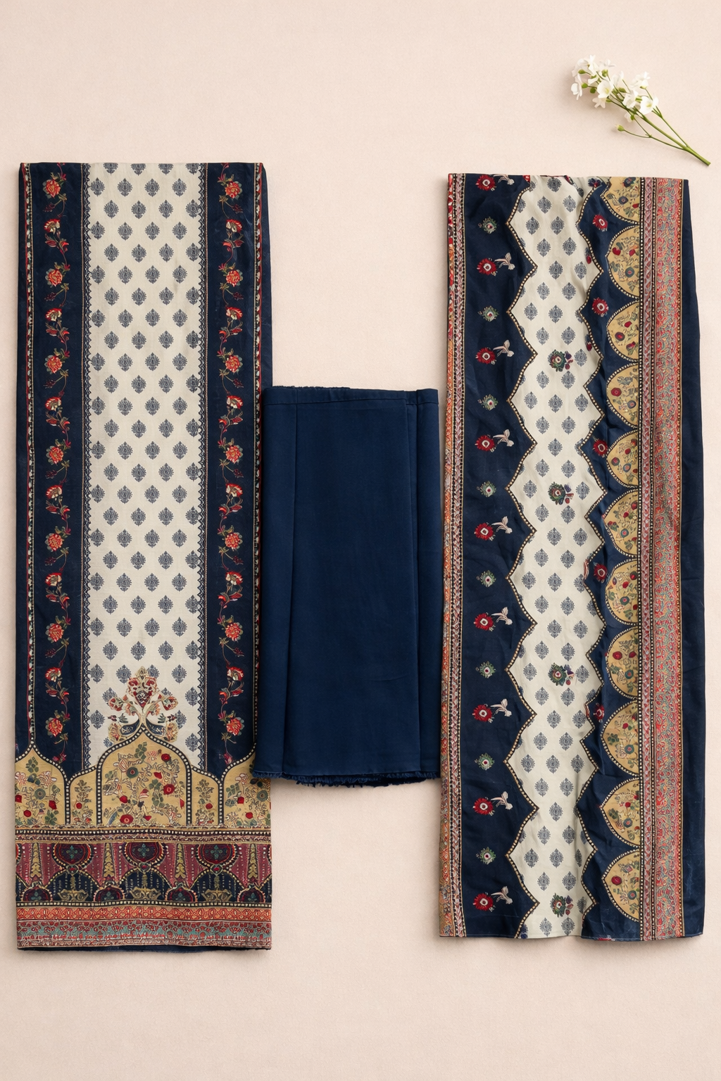 Ruhani Roman Silk Kaarigari Unstitched Suit Set