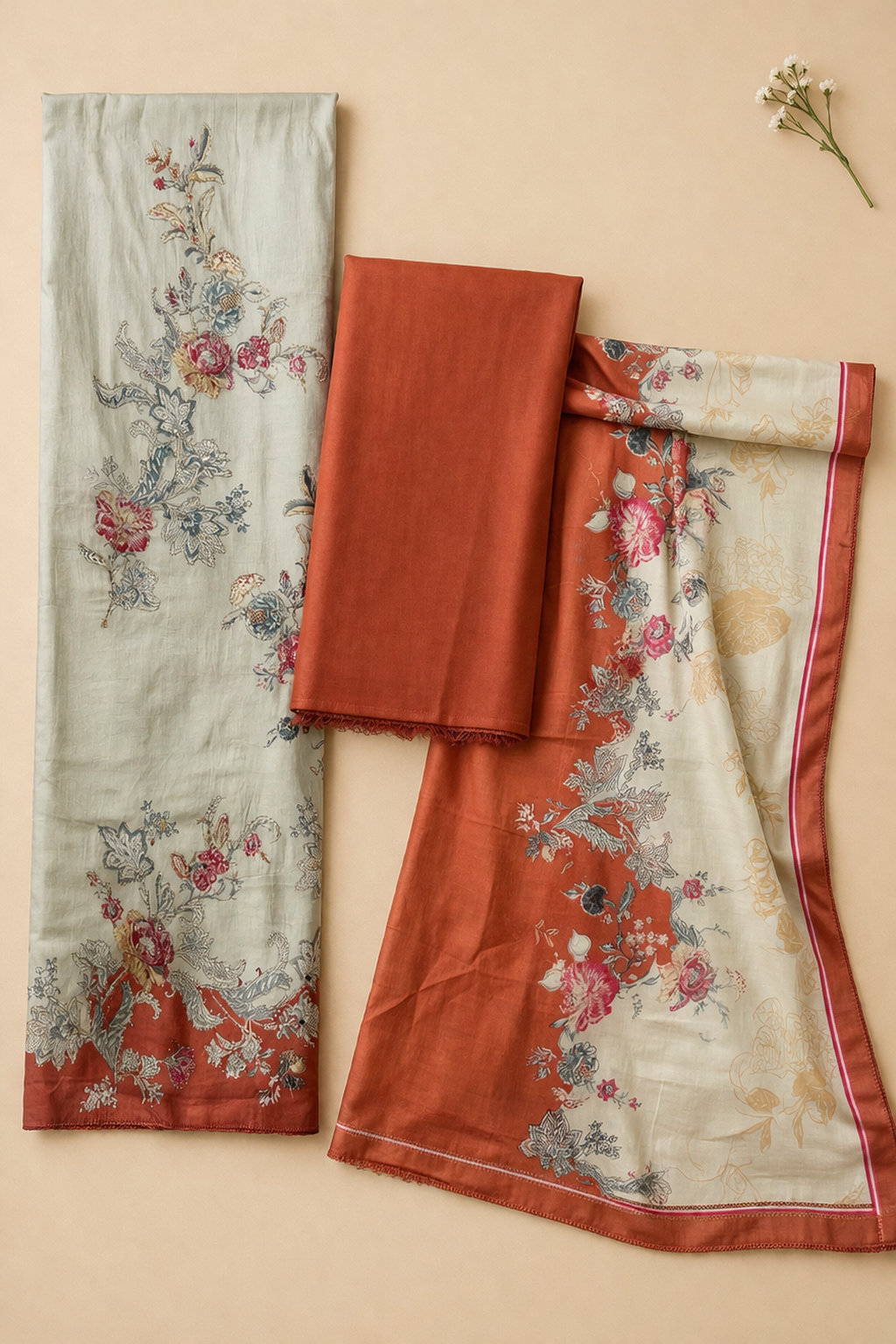 Jam Satin Artisan Unstitched Suit Set