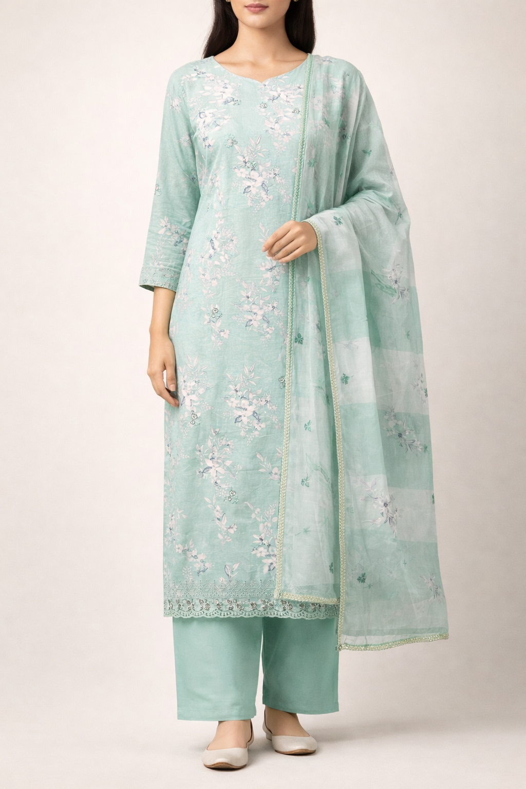 Pushpa Resham Diamond Unstitched Suit Set – Cambric Cotton