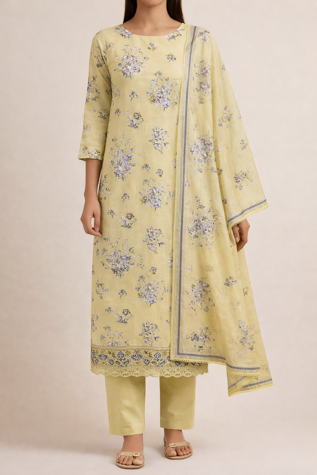 Pushpa Resham Diamond Unstitched Suit Set – Cambric Cotton
