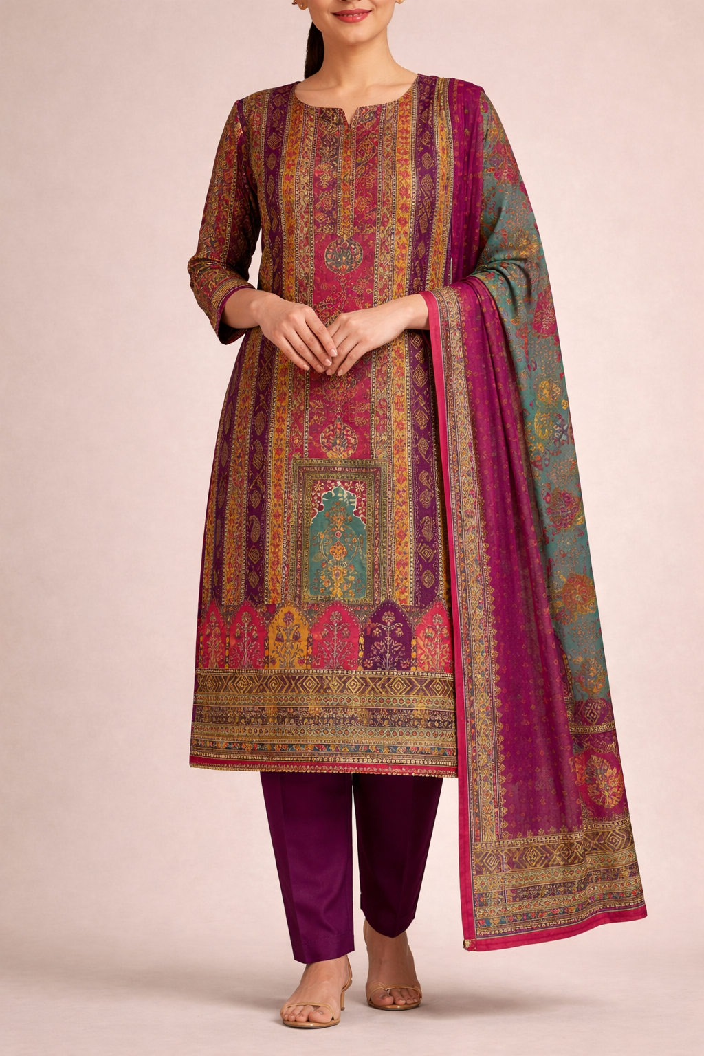 Aari Mirror Dola Unstitched Suit Set