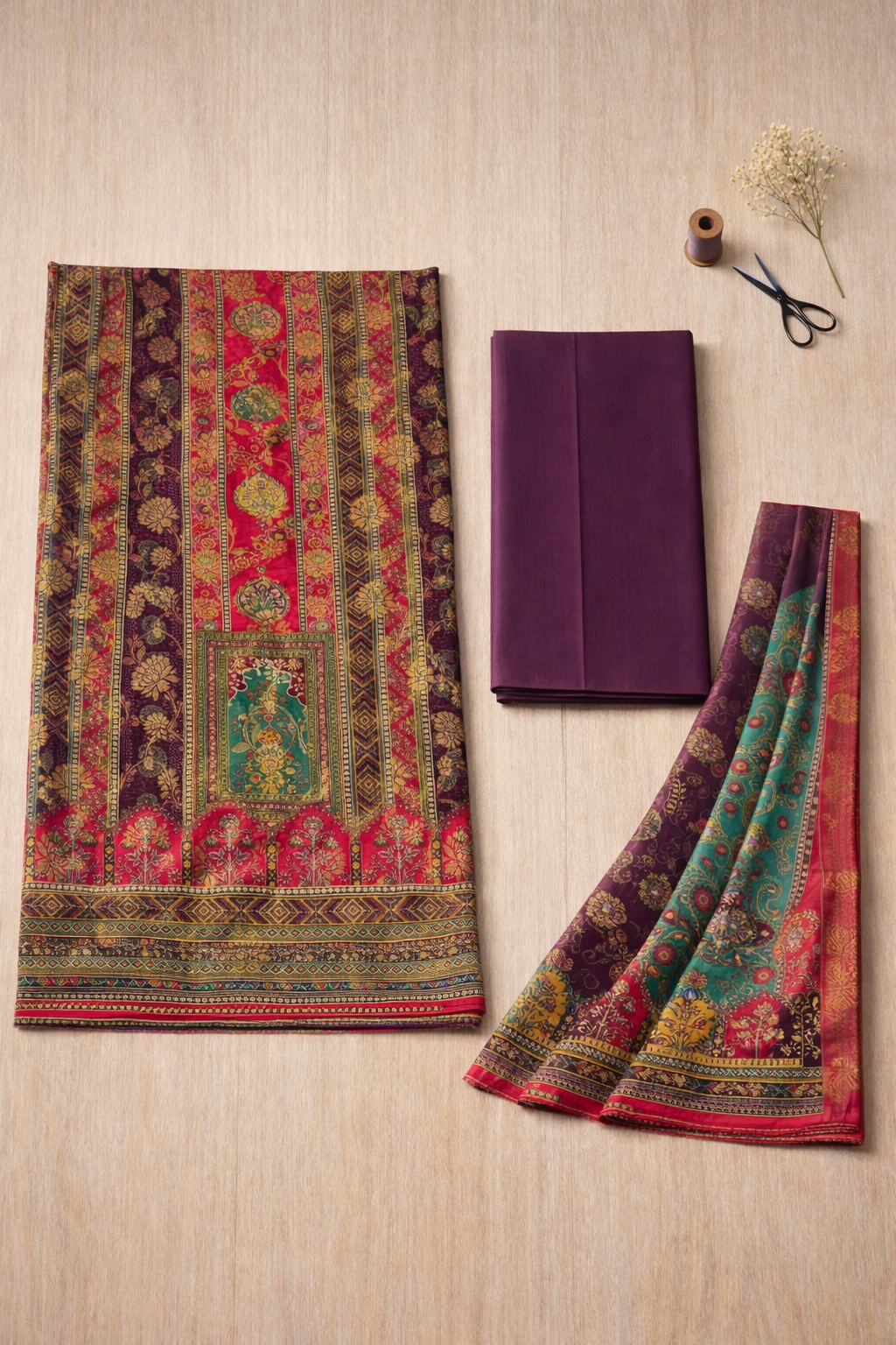 Aari Mirror Dola Unstitched Suit Set