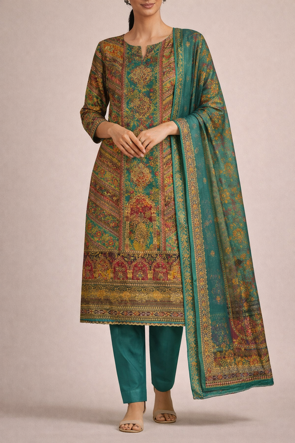 Aari Mirror Dola Unstitched Suit Set