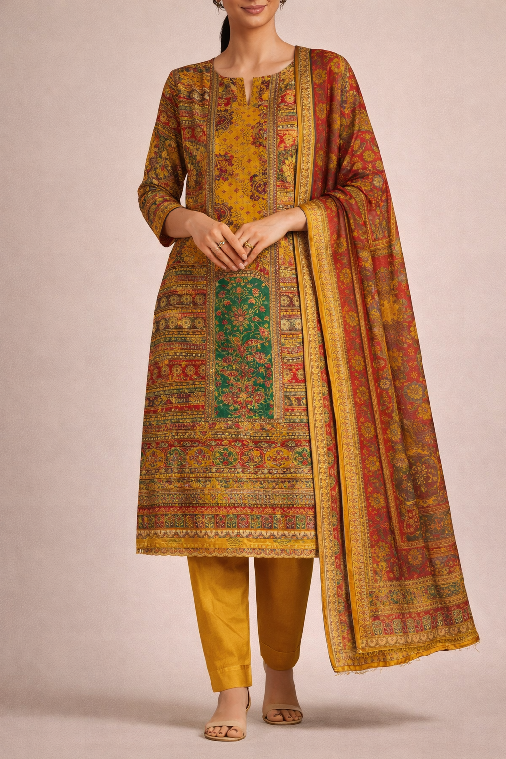 Aari Mirror Dola Unstitched Suit Set