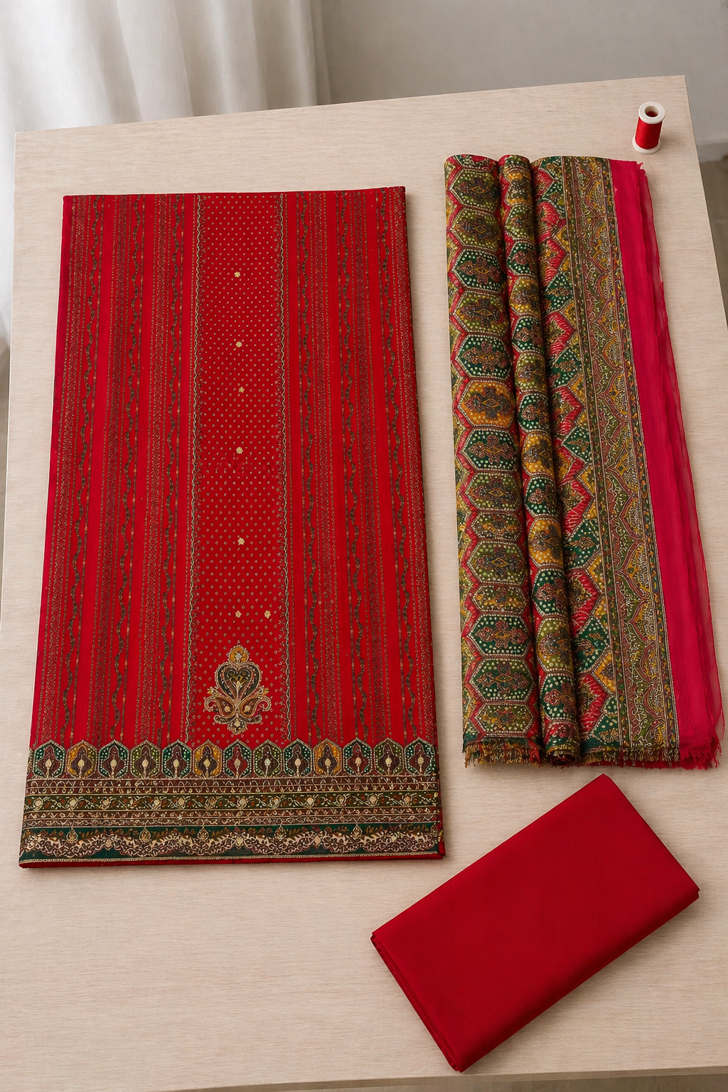 Jam Satin – Pitha Kaari Unstitched Suit Set