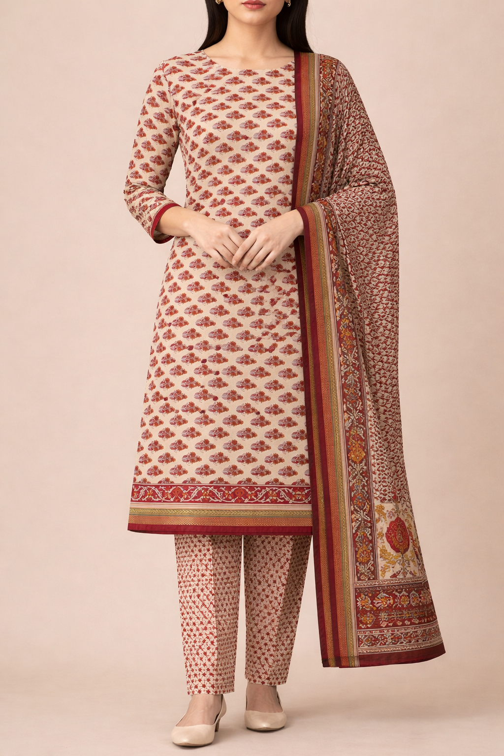 Classic Maheshwari Cotton Unstitched Suit Set