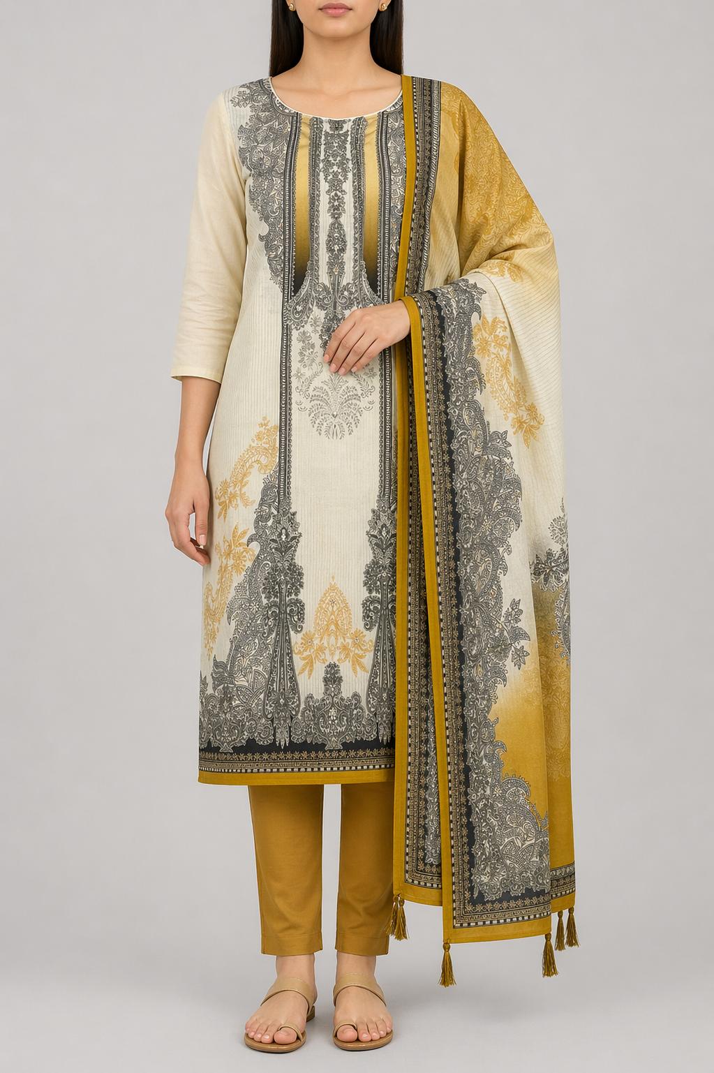 Noor Pure Muslin Unstitched Suit Set
